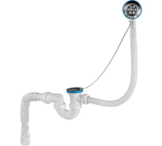 Сифон для ванны 40x40 с гофрой 40/50, нерж. накл., пробка MasterProf ИС.110692